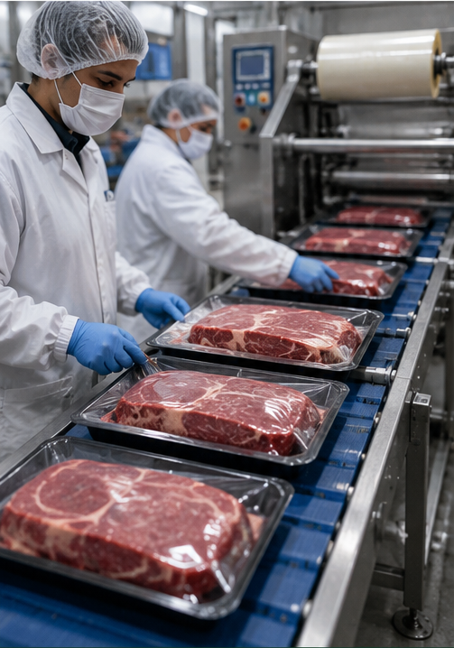 Vacuum-sealed packaging of beef cuts